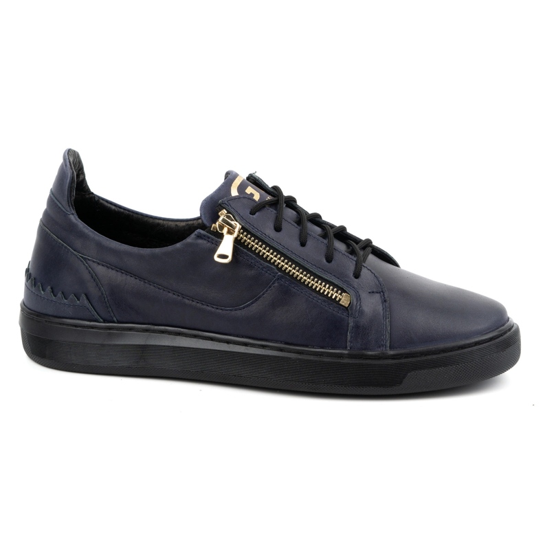 Chaussures décontractées pour hommes en cuir naturel POLBUT 2125, bleu marine
