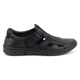 Olivier Chaussures à enfiler aérées en cuir pour hommes avec velcro 312KZ Noir