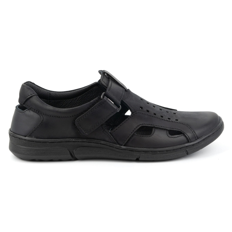 Olivier Chaussures à enfiler aérées en cuir pour hommes avec velcro 312KZ Noir le noir
