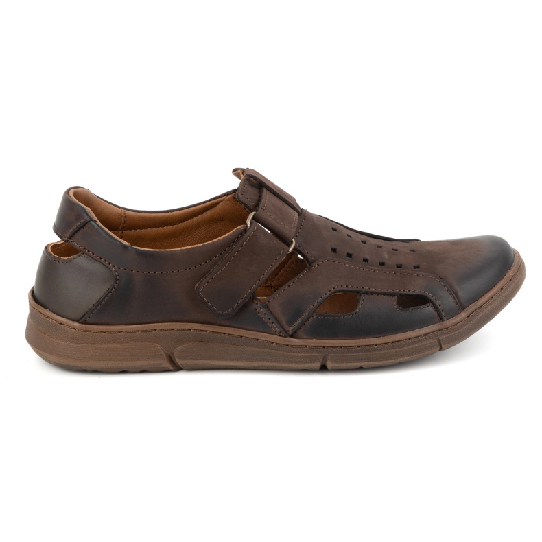 Olivier Chaussures à enfiler en cuir pour hommes, aérées, avec velcro, 312KZ, marron foncé brun
