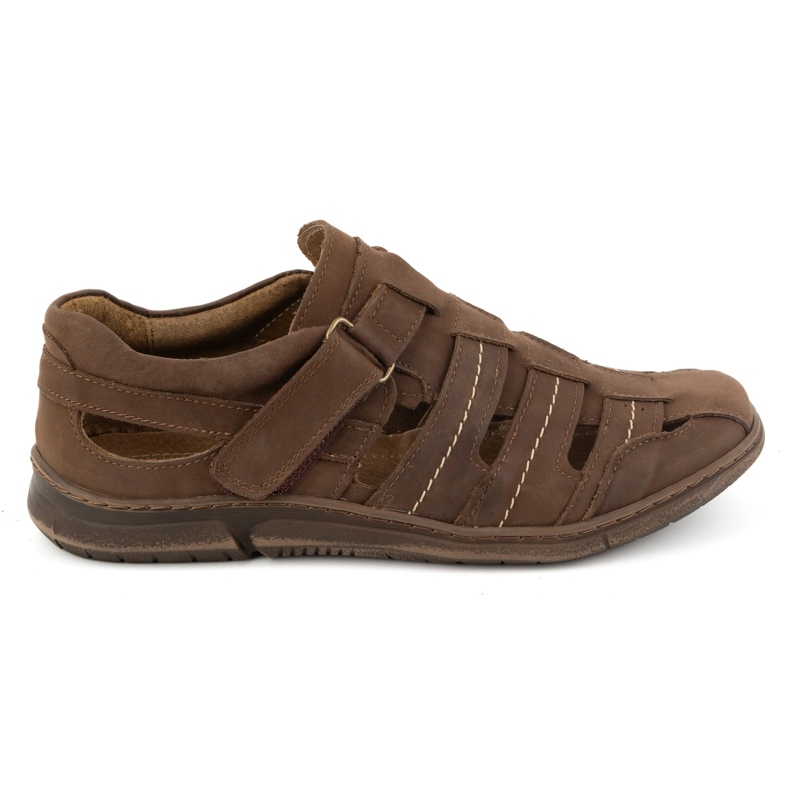 KOMODO Chaussures pour hommes, cuir, chaussures aérées à velcro 931K, marron brun