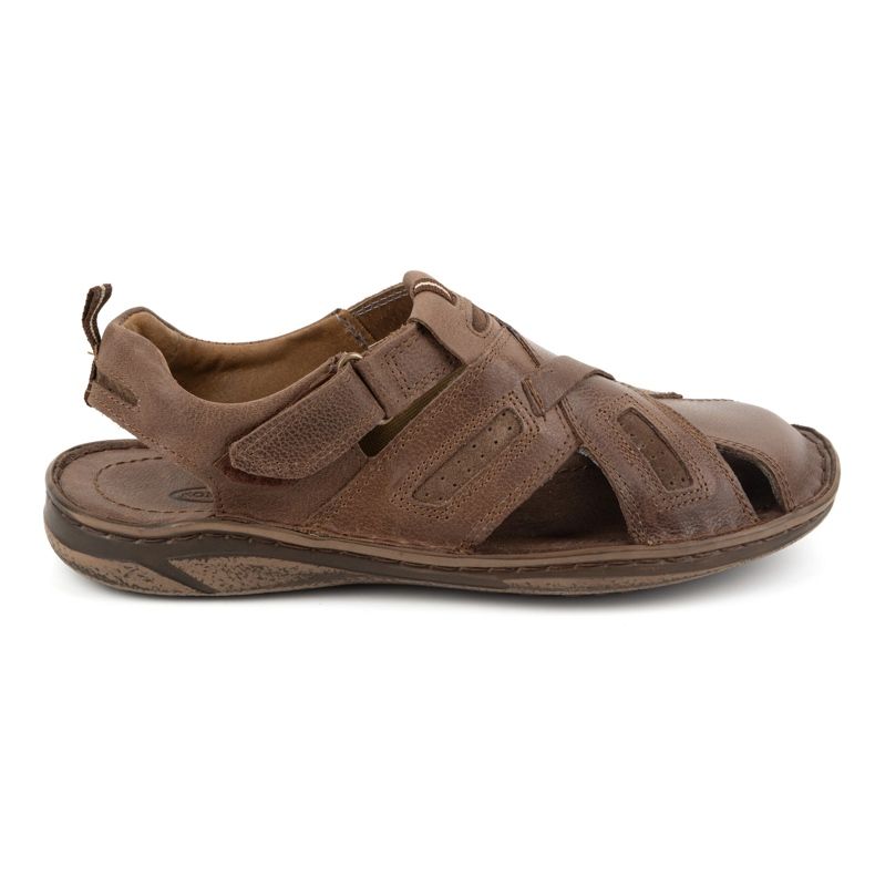 KOMODO Sandales en cuir pour hommes avec velcro 523K, marron brun