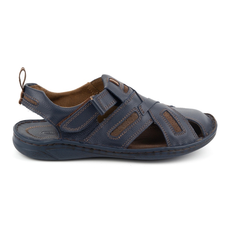 KOMODO Sandales homme en cuir avec velcro 523K, bleu marine