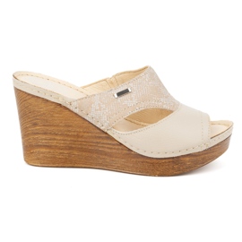 Olivier Sandales compensées en cuir pour femme 1127, beige