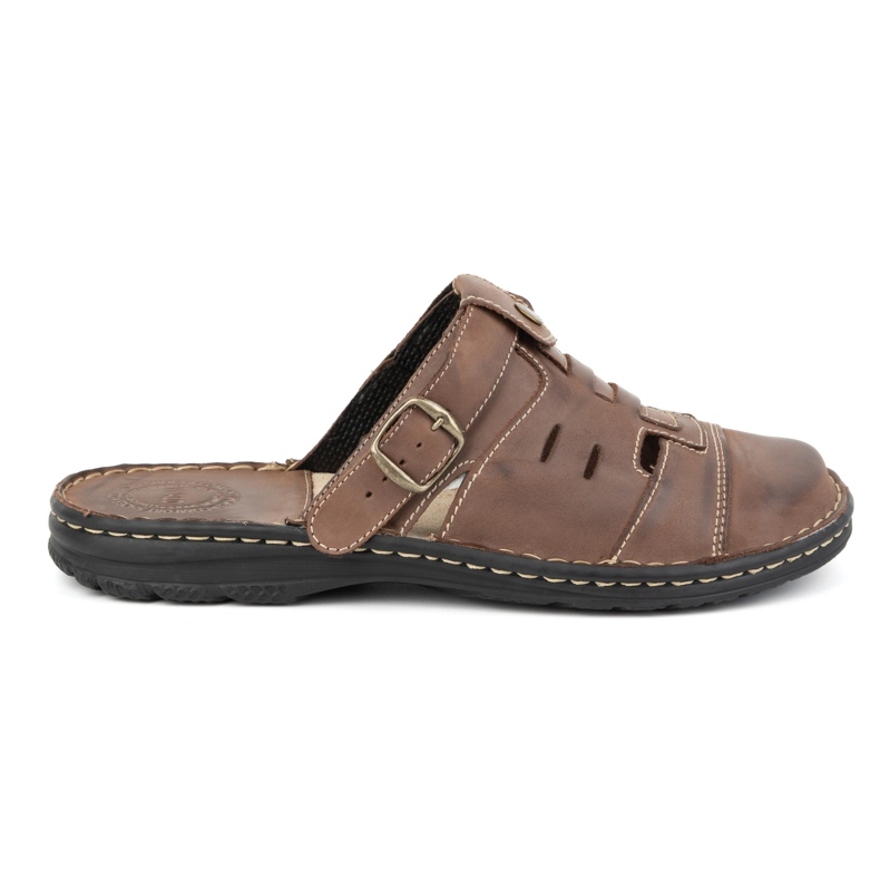 Olivier Tongs classiques en cuir pour hommes avec bride au talon 0045 marron brun