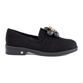 Mocassins femme en daim noir avec ours en peluche
