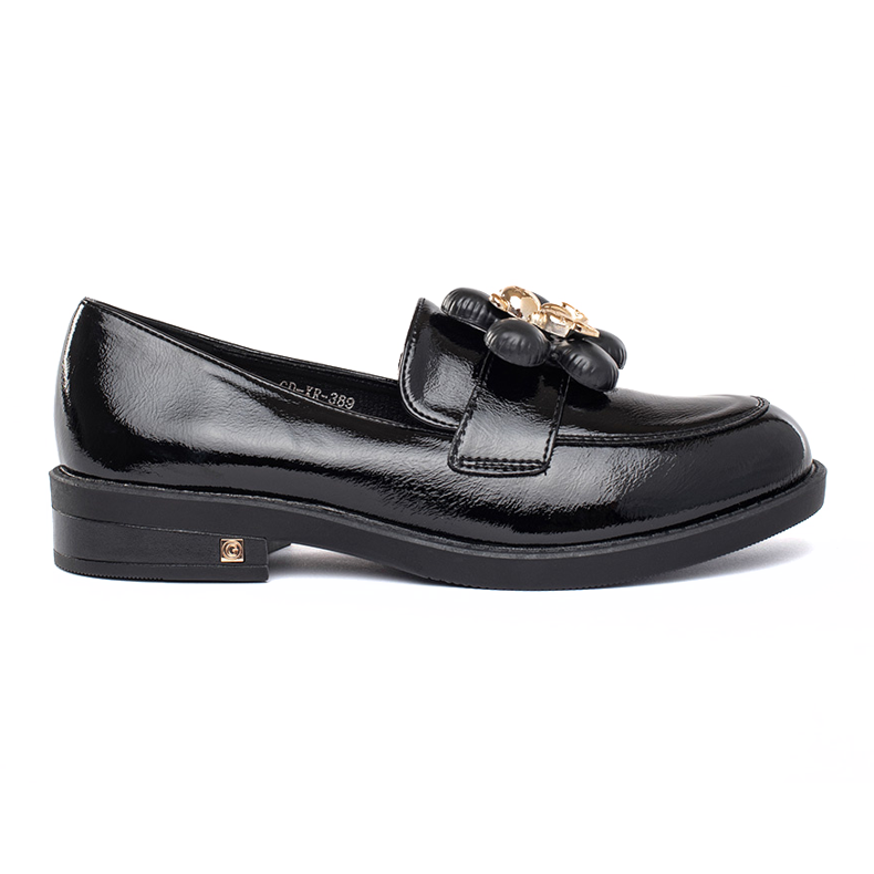 Mocassins femme vernis noirs avec ours en peluche le noir