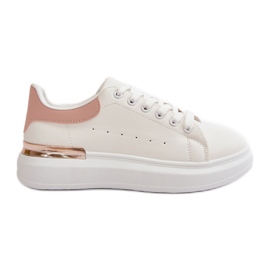 Baskets basses pour femmes sur plateforme en éco-cuir, blanc et rose, Nevelena blanche Baskets basses pour femmes sur plateforme en éco-cuir, blanc et rose, Nevelena blanche