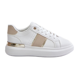 Baskets à plateforme à la mode pour femmes en cuir écologique, beige Nevisase blanc