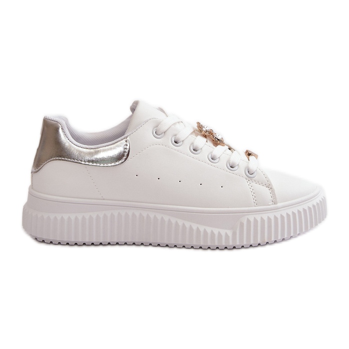 Baskets basses en éco-cuir avec pins Cillione blancs et argentés blanche
