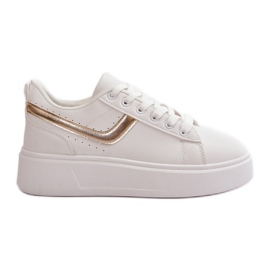 Baskets à plateforme pour femmes en cuir écologique, blanc et or Brennessa blanche
