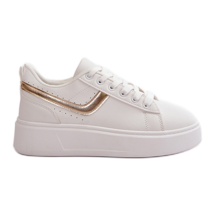 Baskets à plateforme pour femmes en cuir écologique, blanc et or Brennessa blanche