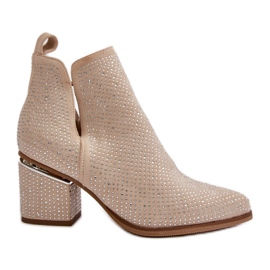 Bottes à talons hauts décorées pour femmes avec bouts pointus, Beige Fararia