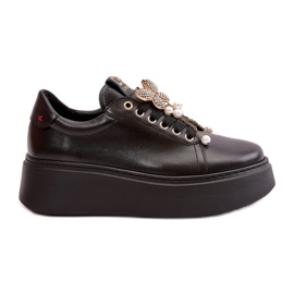 Baskets Plateforme En Cuir Pour Femme Avec Papillon CheBello 4585 Noir