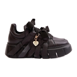 Baskets en cuir pour femmes sur plateforme noir CheBello 4568 le noir