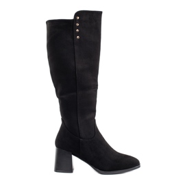 Bottines à talons en daim noir le noir