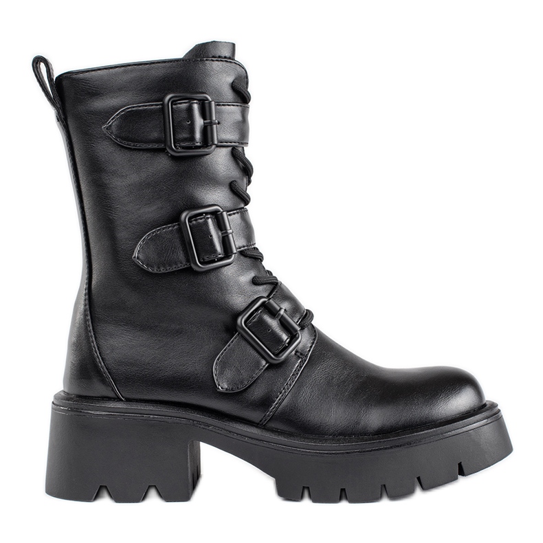 Bottes de travail hautes pour femmes noires à boucles le noir