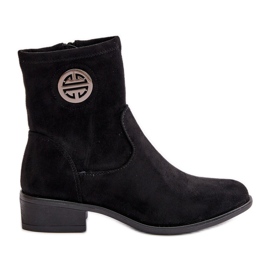 Bottines pour femmes fermées par une fermeture éclair avec un détail décoratif, Eco Daim, noir Lerioria