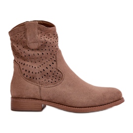 Bottines Ajourées à Talon Plat pour Femme Marron S.Barski HY42-135 brun