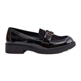 Mocassins Femme En Cuir Verni Avec Ours En Peluche Noir S.Barski HY42-339A