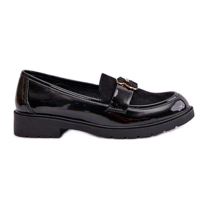 Mocassins Femme En Cuir Verni Avec Ours En Peluche Noir S.Barski HY42-339A le noir Mocassins Femme En Cuir Verni Avec Ours En Peluche Noir S.Barski HY42-339A le noir