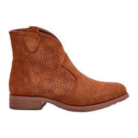 Bottines Femme Ajourées À Talons Plats Camel S.Barski HY42-151 brun