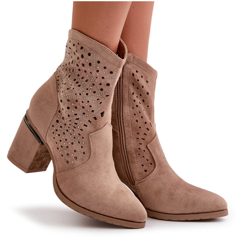 Bottines Femme Ajourées Décorées En Eco Daim Beige S.Barski HY42-029