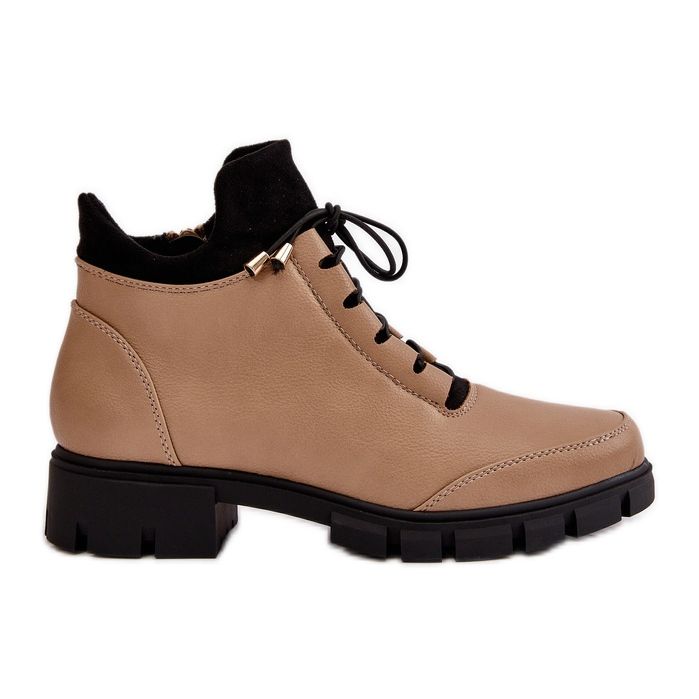 Bottes isolées basses pour femmes en cuir écologique, beige Erisabelle
