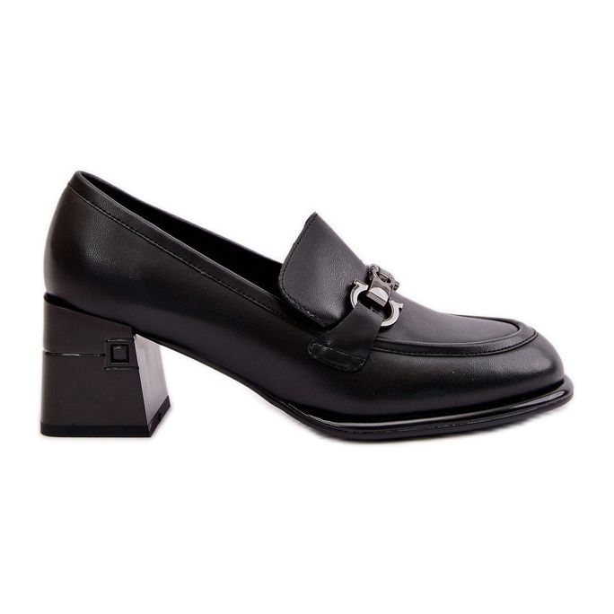Chaussures élégantes en cuir pour femmes sur talon haut, noir Vinceza 91116 le noir