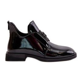 Chaussures à enfiler vernies pour femmes en cuir naturel, noir Vinceza 91120