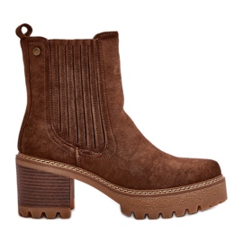 Bottes à talons hauts pour femmes en suède écologique, marron foncé chaud Nevitas brun