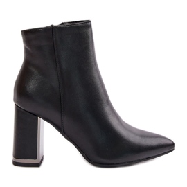 Bottines pour femmes à talon haut, fermées par une fermeture éclair, cuir écologique isolé, noir Mevair