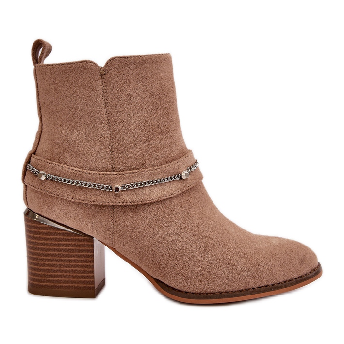 Bottes Femme Isolées Sur Talon Haut Avec Chaîne Eco Daim Beige Hanalen