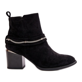 Bottines Isolées Pour Femmes Sur Un Talon Haut Avec Une Chaîne, Eco Daim Noir, Hanalen le noir