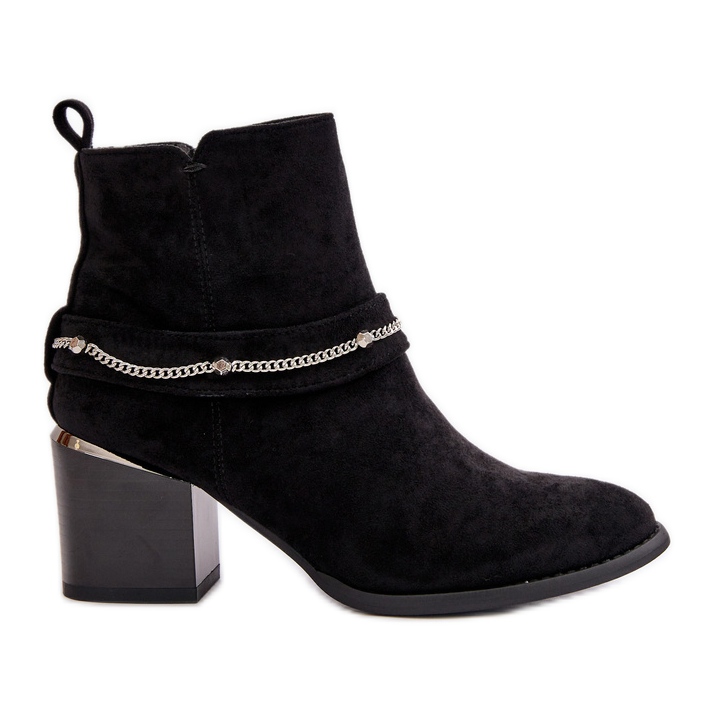 Bottines Isolées Pour Femmes Sur Un Talon Haut Avec Une Chaîne, Eco Daim Noir, Hanalen le noir