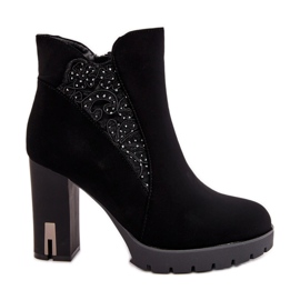 PS1 Bottines isolées à talon haut pour femme avec broderie, noir Verissae