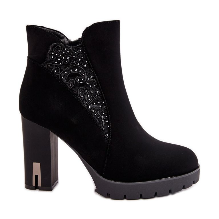 PS1 Bottines isolées à talon haut pour femme avec broderie, noir Verissae le noir