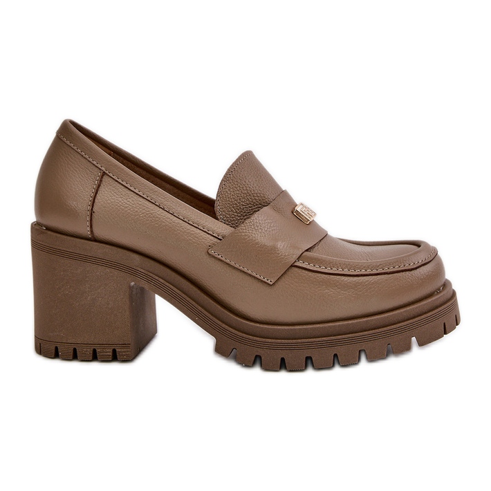 Zazoo 20168 Chaussures élégantes à talons bas pour femme, cuir naturel, beige foncé