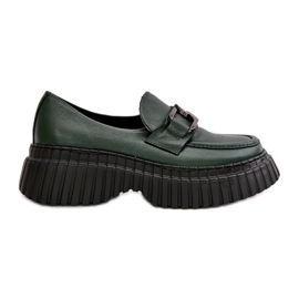 Zazoo 20176 Mocassins Femme, Cuir Naturel, Vert Foncé