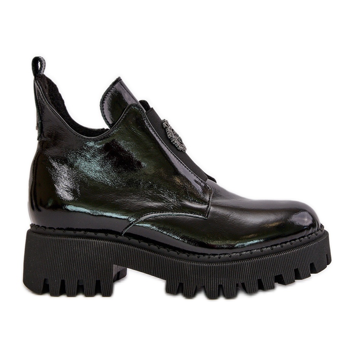 Zazoo 60451 Bottines en cuir pour femme avec décoration, noir verni le noir