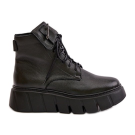 Zazoo 60511 Bottes en cuir pour femme sur plateforme, chaudes, noires