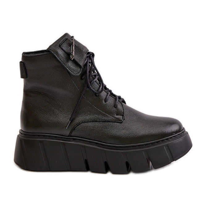 Zazoo 60511 Bottes en cuir pour femme sur plateforme, chaudes, noires le noir