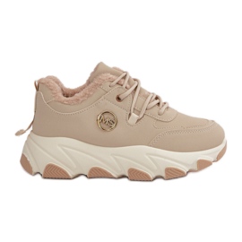 Chaussures de sport isolées à lacets pour femmes, sur plateforme, beige, blanc