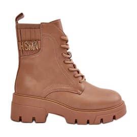 Bottines Worker Femme Avec Fermeture Éclair, À Lacets, Cuir Écologique Beige Naolani Bottines Worker Femme Avec Fermeture Éclair, À Lacets, Cuir Écologique Beige Naolani