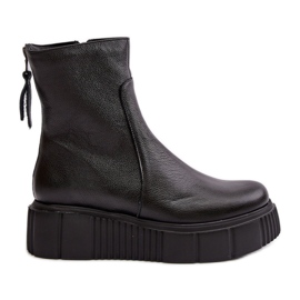 Zazoo 60369 Bottines en cuir pour femme sur plateforme, noir le noir