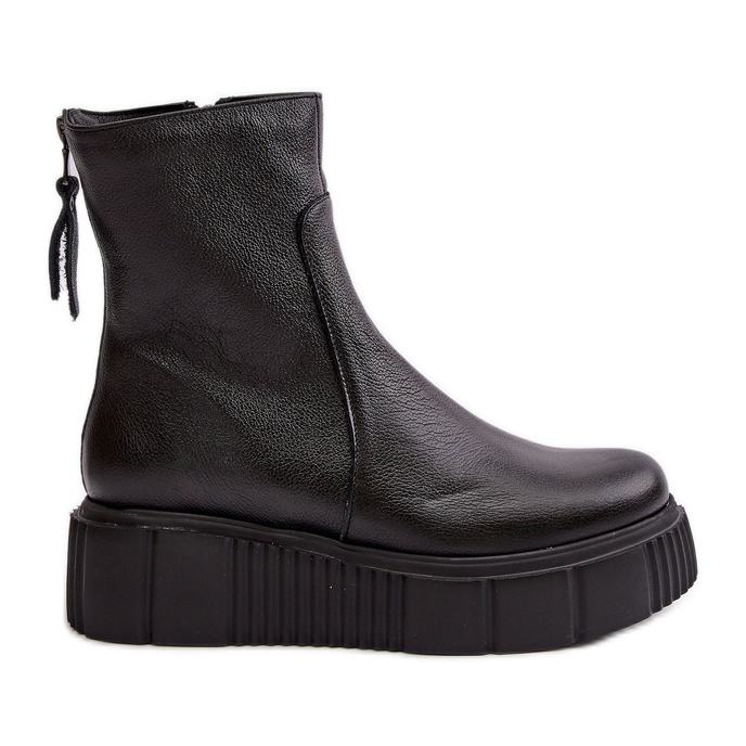 Zazoo 60369 Bottines en cuir pour femme sur plateforme, noir le noir