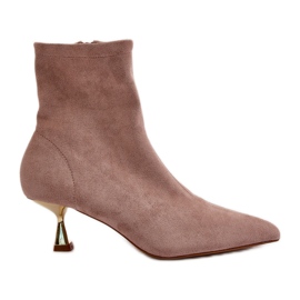 Bottes à talons hauts pour femmes en daim écologique avec bouts pointus, Beige Irithare
