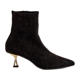 Bottes à talons hauts en daim écologique pour femmes avec bouts pointus, noir Irithare