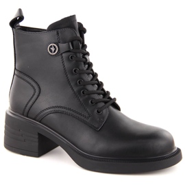 Bottines en cuir pour femmes, légèrement isolées, noires Vinceza 91107