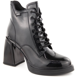 Bottines femme en cuir verni, légèrement isolées, noires, Vinceza 91109